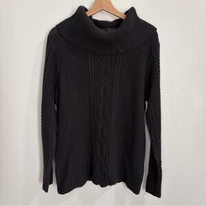 JEANNE PIERRE Chunky Knit Cotton Turtleneck Sweater - Charcoal Gray